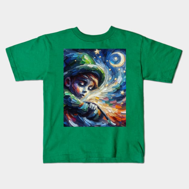 Fairy Boy in Starry Night Kids T-Shirt by FUN GOGH